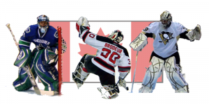 Team Canada goalies: Luongo, Brodeur, and Fleury