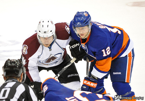 Josh Bailey lines up for a face-off  (MVerminski/Flickr)