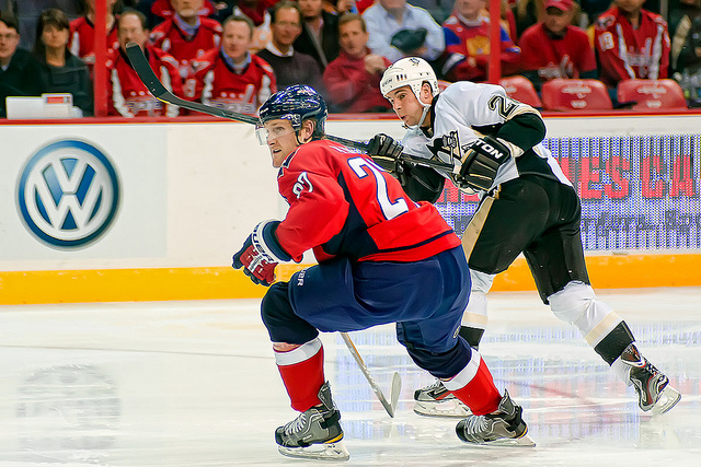 Sullivan, in white, with the Penguins. (Image courtesy of clydeorama/Flickr)