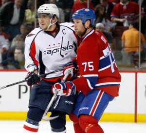 Washington Capitals forward Alex Ovechkin and former-Montreal Canadiens defenseman Hal Gill