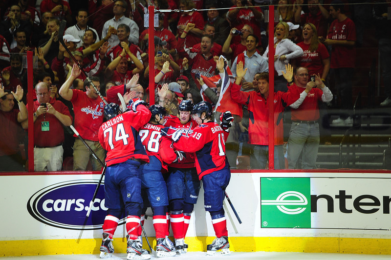 Capitals celebrate goal game 6 vs. Rangers 2011-2012 playoffs