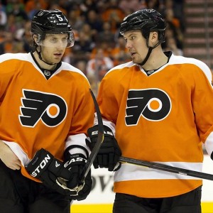 Flyers defensemen Braydon Coburn and Nicklas Grossman (Christopher Szagola-USA TODAY Sports)