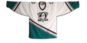 The Anaheim Mighty Ducks wore this jersey from 1993 to 2006