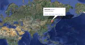 Map of Vladivostok, Russia.  Major distances from the core KHL teams near Moscow. Source:  Google Maps
