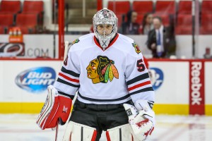 Corey Crawford will start in goal for Chicago in game one against Minnesota. Photo Credit:  Andy Martin Jr