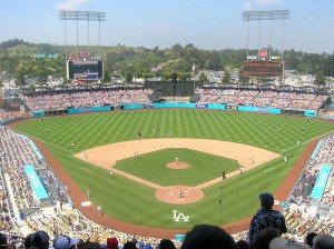 Dodger Stadium, the home of the first of four Stadium Series games this year. Credit: By Frederick Dennstedt via Wikimedia Commons