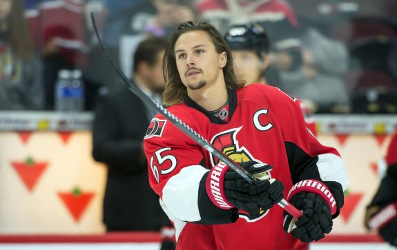 (Marc DesRosiers-USA TODAY Sports) Erik Karlsson isn't the top point-getter among defencemen this season, at least not yet. The Ottawa Senators captain is chasing down Mark Giordano thanks to a recent tear that has bolstered his total to 7 goals and 20 points in 27 games. Karlsson is currently tied for 6th overall but still 8 points behind the leader.