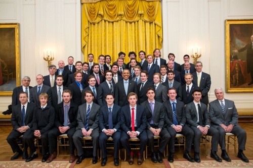 Antonie Laganiere with the rest of the 2012-2013 NCAA D-1 Champions Photo Credit: (Chuck Kennedy/The White House)