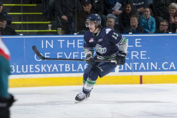 (Marissa Baecker/Shoot the Breeze) Mathew Barzal of the Seattle Thunderbirds entered the season as the WHL's top-ranked prospect for the 2015 NHL Entry Draft. His stock has fallen a bit because of injuries, but a strong playoff showing could restore him as a potential top-10 pick.