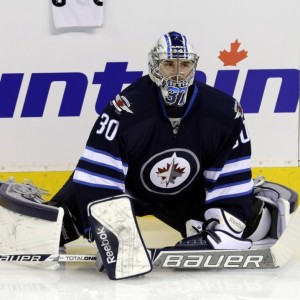 Hellebuyck looks to challenge Ondrej Pavelec and Michael Hutchinson for a spot on the Jets this year (Bruce Fedyck-USA TODAY Sports)