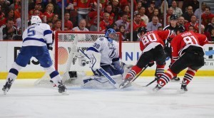 Even with goalies getting bumped, Tampa and Chicago have yet to established a hatred towards each other. (Dennis Wierzbicki-USA TODAY Sports)