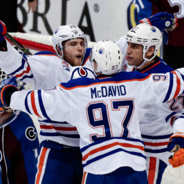 Connor McDavid (97), Milan Lucic (27) and Leon Draisaitl (29) (Isaiah J. Downing-USA TODAY Sports)