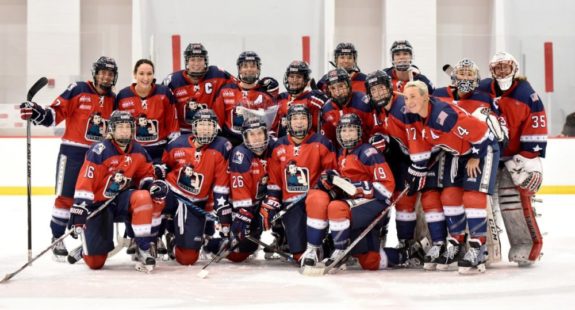The Riveters pose for a team picture following Morgan Fritz-Ward's last game in the NWHL. (Photo Credit: Troy Parla)