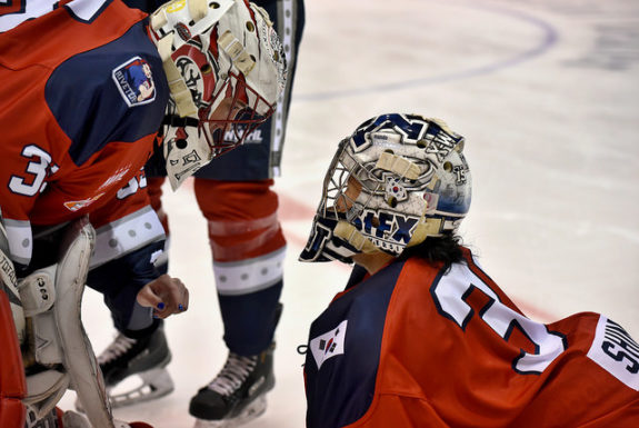 New York Riveters goalies Katie Fitzgerald and Sojung Shin (Photo Credit: Troy Parla)