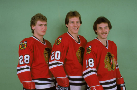 Steve Larmer, Al Secord, and Denis Savard - highest scoring hockey game