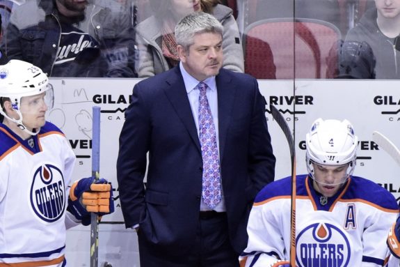 (Matt Kartozian-USA TODAY Sports) Todd McLellan no longer has Taylor Hall on his bench, but the Oilers' coach needs to develop chemistry and consistency in his forward lines.