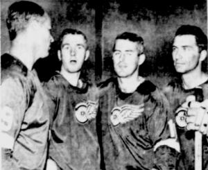 Gordie Howe with former Leafs Don McKenney, Billy Harris and Andy Bathgate.
