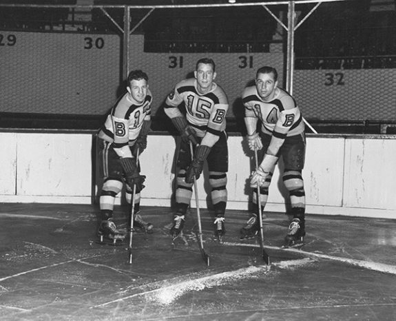 The famed Bruins "Kraut Line," with Bobby Bauer, Milt Schmidt and Woody Dumart.