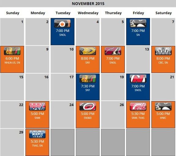 Oilers Schedule - November 2015