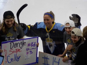 Meghan Duggan poses with fans before the Skills Competition (photo credit : Elaine Shircliff)