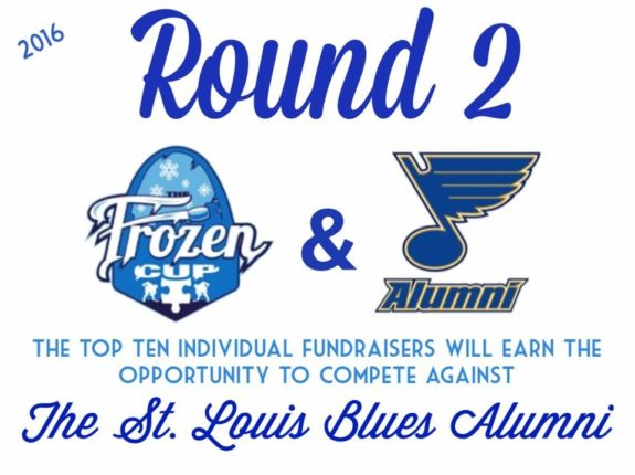 Round 2 vs. the Blues Alumni will feature the top 10 fundraisers of the Frozen Cup this year.
