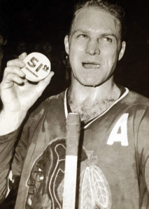 Bobby Hull with record-setting puck.