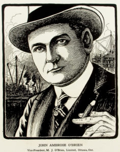 Photo credit to Wikipedia and an illustration of Ambrose O'Brien done by Arthur George Racey. 
