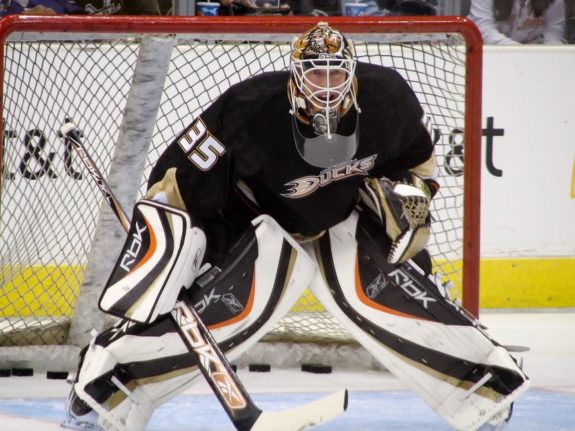 J.S. Giguere in goal