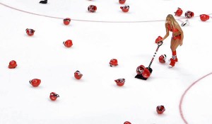 Hard Hats Litter the Ice