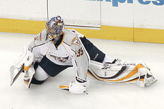 Nashville goaltender Pekka Rinne stopped 27 of 28 shots in game one. (Mark6Mauno/Flickr)