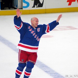 Messier waves to the crowd after his final NHL game. (Image Credits: JR_in_NYC)