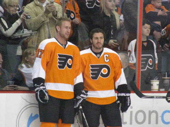 Jeff Carter and Mike Richard with the Philadelphia Flyers.