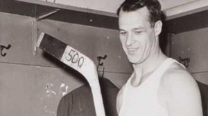 Gordie Howe celebrates his 500th goal.