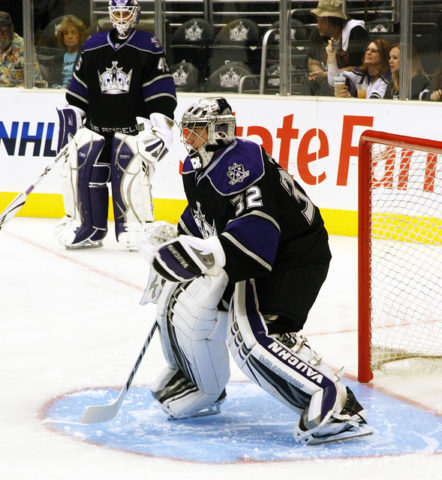 Jonathan Quick (in goal) and Jonathan Bernier (looking on) formed a fantastic goalie duo.