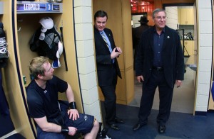 Terry Pegula became the owner of the Buffalo Sabres in 2011 and the team has seen financial stability since he took over. Here he visits the dressing room after becoming owner. (Icon SMI)