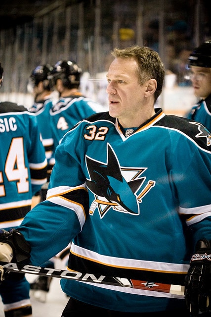 Avs' Claude Lemieux using his head (so to speak) during a game against the  Red Wings.