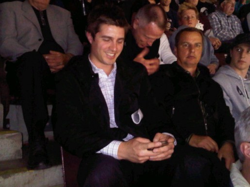 Kyle Dubas takes in a 2011 Memorial Cup game at the Hershey Centre alongside Greg Millen. The 25-year old is the OHL's youngest-ever General Manager, taking the record from the former GM of the Detroit Jr. Red Wings, Paul Maurice.