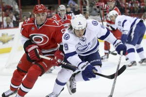 Tampa Bay Lightning 	Steve Downie / Carolina Hurricane Tomas Kaberle  - Photo By Andy Martin Jr