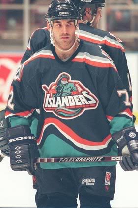 A fisherman wearing the 1995 New York Islanders jersey.