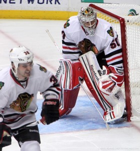 Corey Crawford in goal 11/25/11 at LA Kings