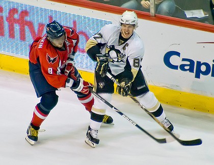 Ovechkin and Crosby, who were both held pointless Thursday night (Tom Turk/THW).