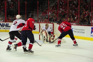 Chimera, Caps working in the zone against Anderson and the Senators. (Tom Turk/THW)
