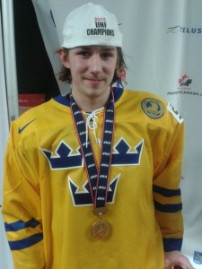 2012 Draft Eligible Sebastian Collberg of Team Sweden sports his Gold Medal (Chris Ralph/THW)
