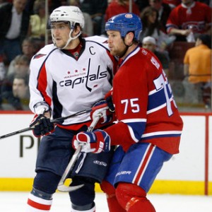 Washington Capitals forward Alexander Ovechkin and ex-Montreal Canadiens defenseman Hal Gill