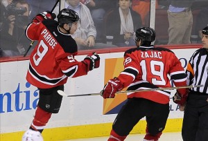 Zach Parise scores on Lundqvist ((Ed Mulholland-US PRESSWIRE))