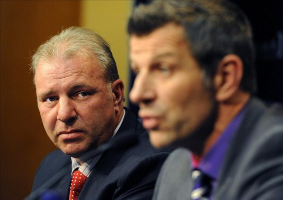 Marc Bergevin and ex-Montreal Canadiens head coach Michel Therrien