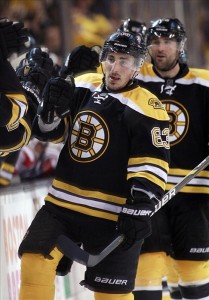 Professional water bottle thrower Brad Marchand (Greg M. Cooper-US PRESSWIRE)