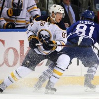 Sabres' defenseman Brayden McNabb and Leafs' forward Phil Kessel. How would another southern Ontario team affect the Sabres/Leafs rivalry?   (Timothy T. Ludwig/US PRESSWIRE)