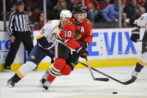 The Blackhawks are undefeated in regulation with Patrick Sharp in the lineup. (Rob Grabowski-US PRESSWIRE)