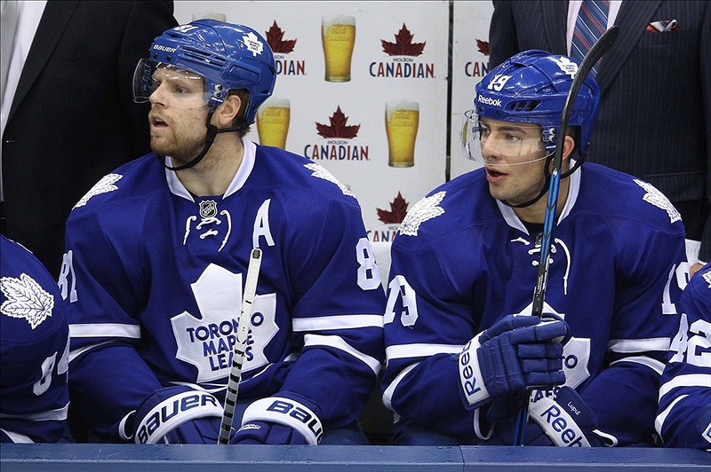 Phil Kessel and Joffrey Lupul of the Toronto Maple Leafs.